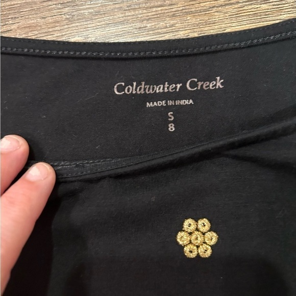 Coldwater Creek top black gold metallic embroidery round raglan sleeve  size S - Picture 2 of 9